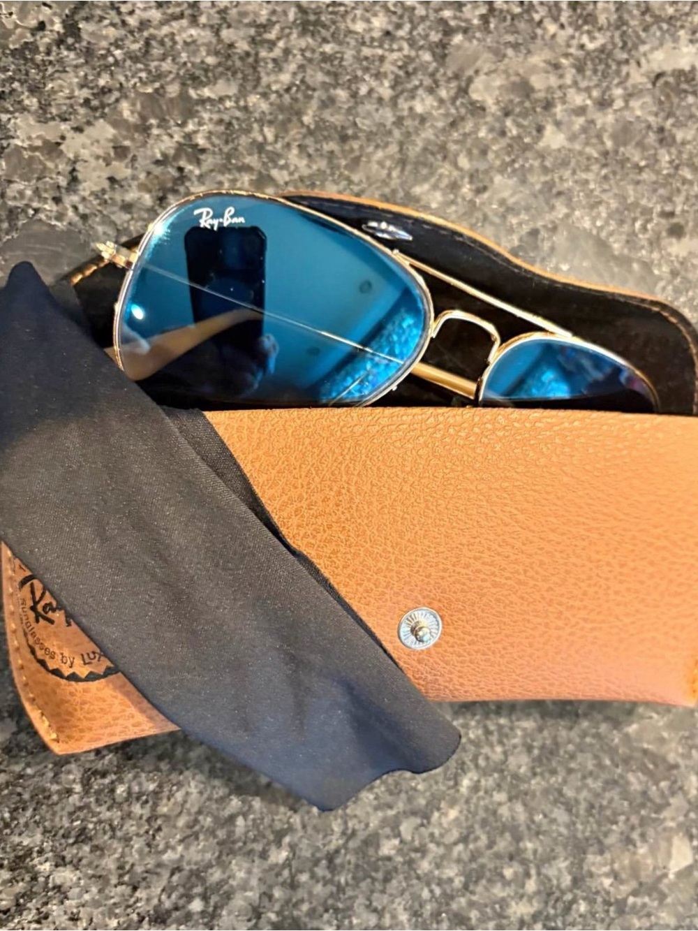 Ray-Ban Gold Frame Sunglasses with Blue Lenses